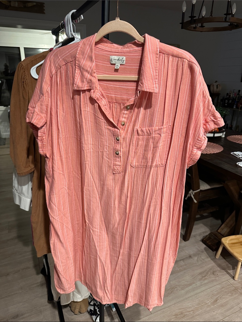Wonderly Coral-Stripe Short Sleeve Tunic